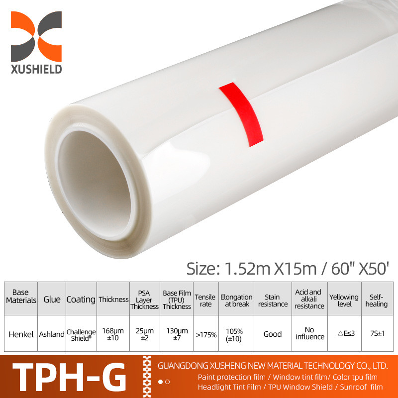 TPH 1.52*15M उच्च चमकदार रोल CLEAR पारदर्शी चिपकने वाला कार बॉडी पेंट संरक्षण Ppf फिल्म Tph